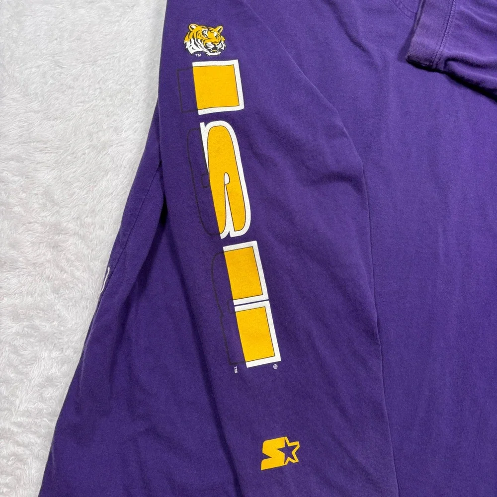 VTG 90s Starter LSU Tigers Long Sleeve T-Shirt Men XL Purple Spellout Fan Alumni